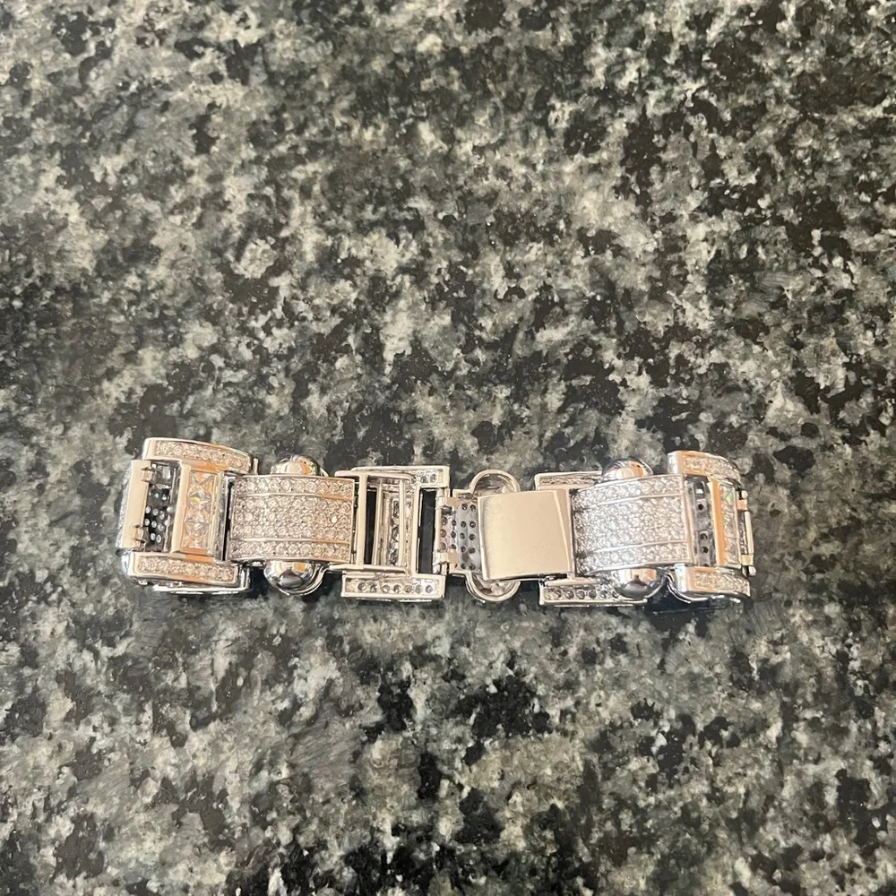 New Men's Rhodium Plated 925 Sterling Silver Chunky CZ Hip Hop Link Bracelet